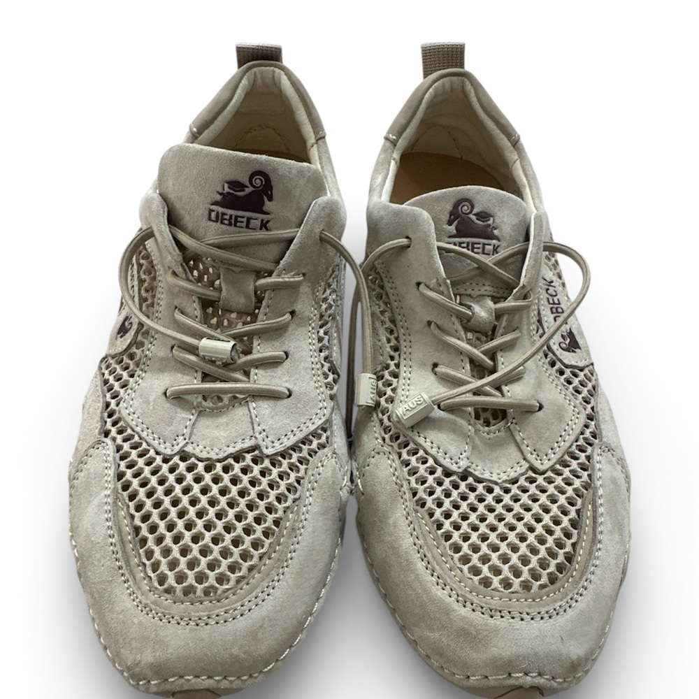 DBECK Women's Beige Mesh Lace-Up Sneakers